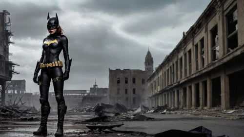 digital compositing,crime fighting,batman,destroyed city,superhero background,bat,photomanipulation,black city,catwoman,photoshop manipulation,photo manipulation,photoshop school,figure of justice,wonder woman city,lantern bat,cosplay image,birds of prey-night,concept art,metropolis,comic characters