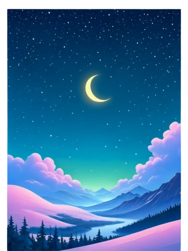 moon and star background,crescent moon,night sky,purple landscape,twilight,christmas landscape,lunar landscape,moonrise,nightsky,landscape background,moonlit night,northen lights,hanging moon,twiliight,travel poster,starry sky,the night sky,crescent,alaska,moonscape,Illustration,Black and White,Black and White 01