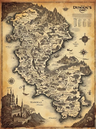 dunun,dungeons,donegal,old world map,dungeon,northrend,northern longear,the continent,danubedelta,damascena,travel map,arcanum,5 dragon peak,dulcinea,cartography,dulzaina,locations,dunrobin,map icon,island of fyn,Illustration,Vector,Vector 21