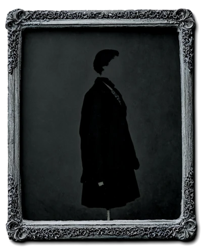ambrotype,frock coat,gothic portrait,ethel barrymore - female,sherlock holmes,dark portrait,stovepipe hat,black coat,overcoat,black hat,silhouette of man,sherlock,whitby goth weekend,woman silhouette,photo frame,imperial coat,holmes,square frame,halloween frame,fryderyk chopin,Illustration,Paper based,Paper Based 10