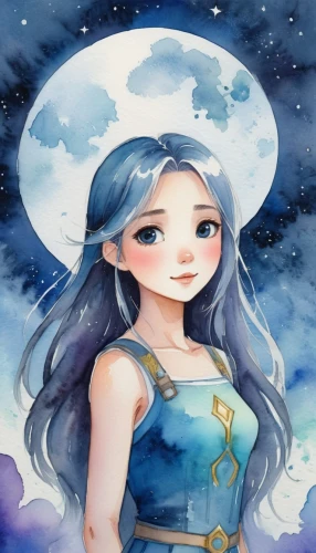 watercolor blue,watercolor background,starry sky,zodiac sign libra,blue moon rose,the snow queen,luna,winterblueher,aurora,starry,stars and moon,horoscope libra,watercolor,moon and star background,fairy galaxy,watercolor painting,blue moon,virgo,watercolor paint,watercolor women accessory,Illustration,Paper based,Paper Based 25