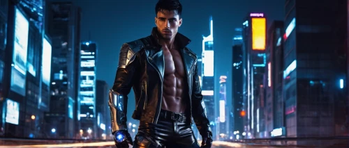 cyberpunk,black city,sci fiction illustration,3d man,action-adventure game,daemon,main character,digital compositing,superhero background,android game,novelist,cybernetics,red hood,standing man,blade,shepard,neon human resources,game art,terminator,walking man,Conceptual Art,Daily,Daily 32