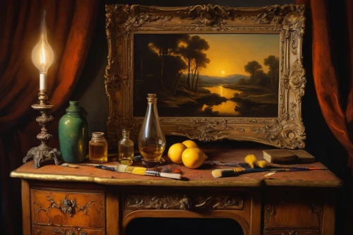 still-life,still life,summer still-life,robert duncanson,sideboard,writing desk,still life elegant,autumn still life,antique furniture,still life of spring,still life photography,antique table,antiques,meticulous painting,nightstand,antiquariat,bedside table,armoire,antique background,harpsichord,Art,Classical Oil Painting,Classical Oil Painting 30
