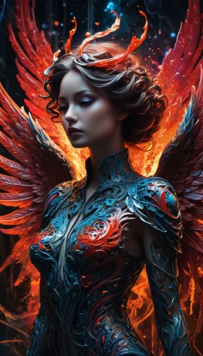 fire angel,archangel,fantasy art,fiery,firebird,flame spirit,fire siren,fantasy woman,phoenix,garuda,katniss,fantasy portrait,fantasy picture,sci fiction illustration,the archangel,fantasia,fire dancer,fae,nebula guardian,flame of fire,Conceptual Art,Fantasy,Fantasy 34