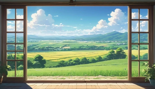 window to the world,landscape background,studio ghibli,window,violet evergarden,window view,bedroom window,open window,home landscape,scenery,windows,background images,summer day,big window,the scenery,the window,window curtain,window covering,beauty scene,would a background,Photography,General,Realistic