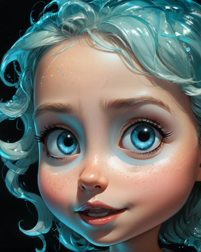 elsa,doll's facial features,painter doll,digital painting,water nymph,ice queen,cyan,the snow queen,sculpt,artist doll,3d rendered,mystical portrait of a girl,mermaid background,ice princess,glacial,fantasy portrait,female doll,glowworm,world digital painting,mermaid vectors,Illustration,Abstract Fantasy,Abstract Fantasy 23