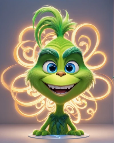 grinch,cute cartoon character,scandia gnome,glowworm,honeydew,spike,patrol,granny smith,chayote,growth icon,sprout,wall,mascot,skylander giants,cgi,aaa,disney character,schisandraceae,the mascot,hula,Unique,3D,3D Character