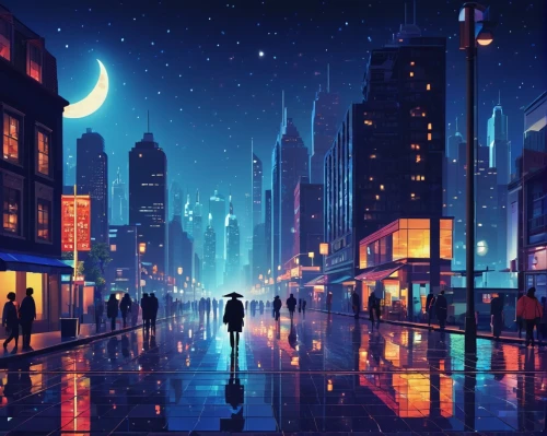 night scene,city lights,citylights,world digital painting,city at night,fantasy city,cityscape,sci fiction illustration,evening city,blue rain,nightlife,night image,evening atmosphere,nightscape,big night city,city scape,cities,music background,at night,blue hour,Illustration,Abstract Fantasy,Abstract Fantasy 10