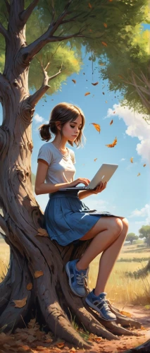girl with tree,little girl reading,girl studying,world digital painting,the girl next to the tree,sci fiction illustration,child with a book,bookworm,reading,girl picking apples,girl in the garden,writing-book,fantasy picture,girl picking flowers,tea and books,digital painting,playing outdoors,throwing leaves,read a book,autumn background