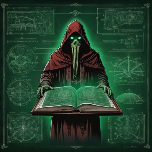 magic grimoire,scholar,librarian,magistrate,magic book,occult,magus,witch's hat icon,sci fiction illustration,doctor doom,prayer book,spell,tutor,codex,game illustration,debt spell,spawn,apothecary,academic,grimm reaper,Unique,Design,Blueprint