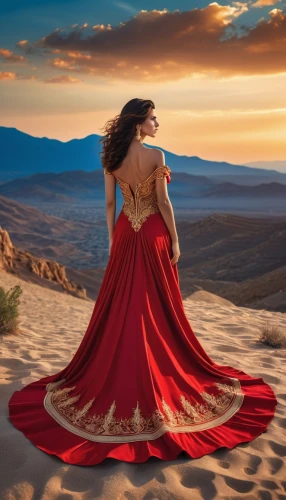 red gown,red cape,girl on the dune,desert rose,girl in a long dress,man in red dress,evening dress,lady in red,desert flower,gypsy soul,girl in a long dress from the back,desert background,belly dance,celtic woman,long dress,flamenco,girl in red dress,hoopskirt,indian bride,ball gown,Photography,General,Realistic