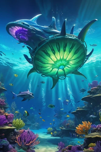 underwater background,under sea,under the sea,aquatic animals,deep sea nautilus,underwater landscape,sea life underwater,undersea,underwater world,reef manta ray,sea animals,sea-life,nautilus,underwater fish,mermaid background,sea creatures,sea animal,underwater oasis,manta,manta ray,Illustration,Realistic Fantasy,Realistic Fantasy 20