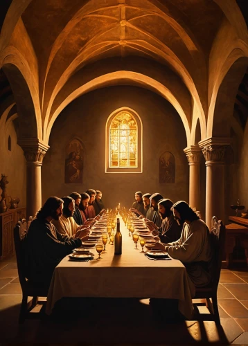 holy supper,last supper,christ feast,long table,eucharist,nativity of jesus,nativity of christ,dining table,dining room,dining,holy communion,communion,church painting,round table,candle light dinner,house of prayer,the first sunday of advent,family dinner,dinner party,candlemas,Conceptual Art,Sci-Fi,Sci-Fi 12