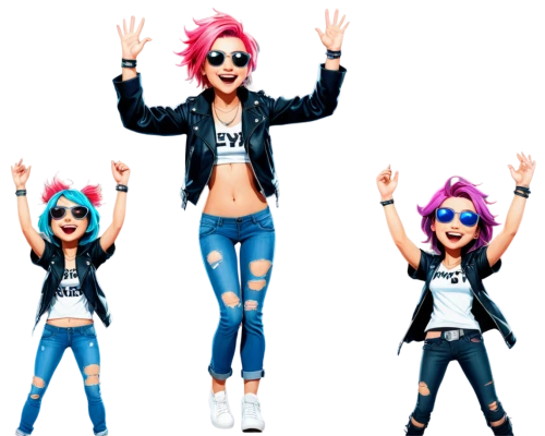 my clipart,punk design,anime 3d,sewing pattern girls,rocker,jeans background,png transparent,2d,punk,fashion vector,animated cartoon,hands up,vector people,triplet lily,clipart,cute cartoon character,three d,life stage icon,lis,cola bottles,Unique,Design,Character Design