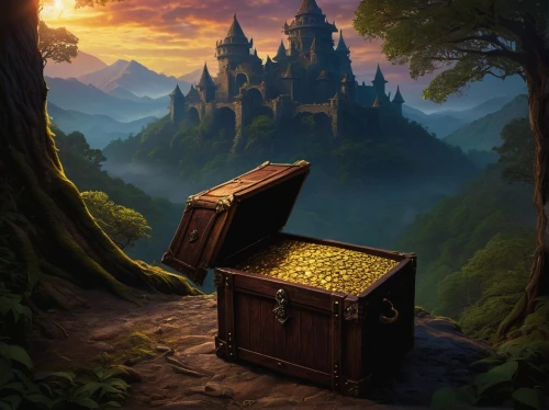 treasure chest,music chest,card box,cube background,fantasy picture,mystery book cover,gold castle,magic book,fantasy landscape,magic grimoire,lyre box,druid stone,game illustration,scroll wallpaper,portrait background,fairy tale icons,dusk background,book cover,hogwarts,background with stones,Conceptual Art,Daily,Daily 19