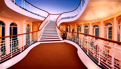 cruise ship,winding staircase,circular staircase,staircase,outside staircase,passenger ship,spiral staircase,cruiseferry,royal yacht,ocean liner,queen mary 2,stairwell,hallway,danube cruise,sea fantasy,stairway,yacht exterior,paddle steamer,troopship,winding steps,Illustration,Retro,Retro 19