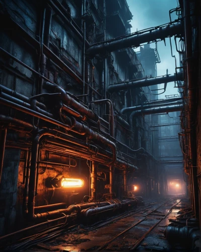industrial landscape,industrial ruin,industrial,refinery,industrial tubes,mining facility,steel mill,industrial hall,chemical plant,industrial area,heavy water factory,industries,metallurgy,industrial plant,empty factory,alleyway,factories,black city,metal rust,powerplant,Illustration,Abstract Fantasy,Abstract Fantasy 01