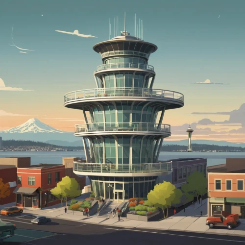 space needle,control tower,seattle,air traffic,everett,bird tower,air new zealand,portland,airport terminal,cellular tower,airport,sky city,douglas aircraft company,skycraper,airspace,concept art,vancouver,willamette,skyland,skyway,Illustration,Vector,Vector 05
