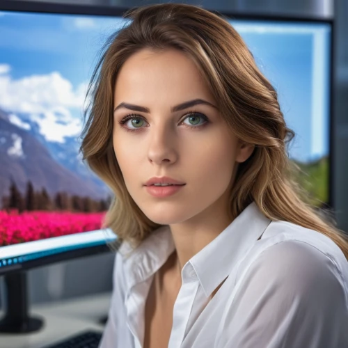girl at the computer,blur office background,computer monitor,women in technology,video editing software,monitor,monitors,computer graphics,lures and buy new desktop,multimedia software,graphics software,monitor wall,uhd,desktop computer,desktop support,computer monitor accessory,eye tracking,photoshop school,computer business,fractal design,Photography,General,Realistic
