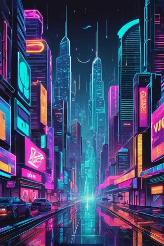cyberpunk,colorful city,neon arrows,cityscape,80's design,neon lights,vapor,neon,virtual,metropolis,retro background,fantasy city,tokyo city,futuristic landscape,neon light,ultraviolet,80s,shinjuku,futuristic,city lights,Unique,Design,Sticker