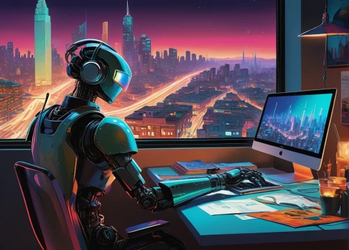 man with a computer,cyberpunk,night administrator,sci fiction illustration,computer workstation,computer,girl at the computer,computer room,computer business,computer desk,computer freak,desktop computer,freelancer,barebone computer,computer addiction,cyber,computer graphics,computer art,cybernetics,neon human resources,Conceptual Art,Oil color,Oil Color 04