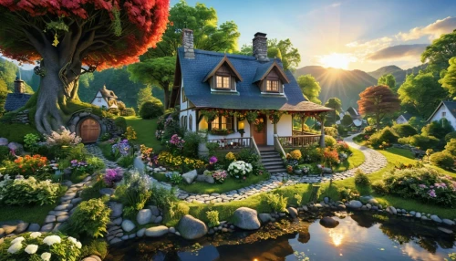 fairy village,fairy tale castle,3d fantasy,fairy world,alice in wonderland,home landscape,wonderland,fairy tale,children's fairy tale,a fairy tale,fairy house,aurora village,dandelion hall,fairytale castle,house in the forest,fantasy picture,fantasy landscape,beautiful home,fantasy world,little house,Photography,General,Realistic