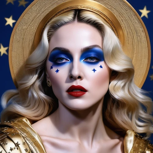 madonna,applause,modern pop art,star mother,mary-gold,christ star,pop art woman,celestial,queen of the night,queen bee,girl-in-pop-art,icon,navy,pop art style,pop art,sailor,queen of liberty,dark blue and gold,blue star,aging icon,Photography,General,Realistic