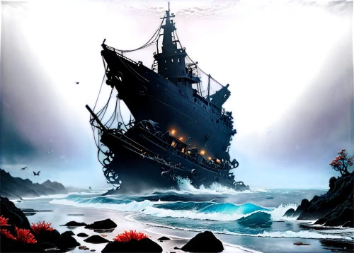 pirate ship,galleon ship,galleon,ghost ship,ship wreck,caravel,the wreck of the ship,sea sailing ship,full-rigged ship,ironclad warship,sailing ship,maelstrom,shipwreck,black pearl,sloop-of-war,sea fantasy,naval battle,sail ship,steam frigate,old ship,Unique,Design,Character Design