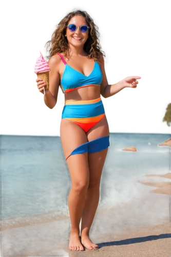 woman with ice-cream,two piece swimwear,plus-size model,plus-size,beach background,diet icon,one-piece swimsuit,candy island girl,female swimmer,keto,tankini,bahama mom,summer clip art,cellulite,weight control,ice cream maker,plus-sized,one-piece garment,girl in swimsuit,ice cream cone,Conceptual Art,Fantasy,Fantasy 18