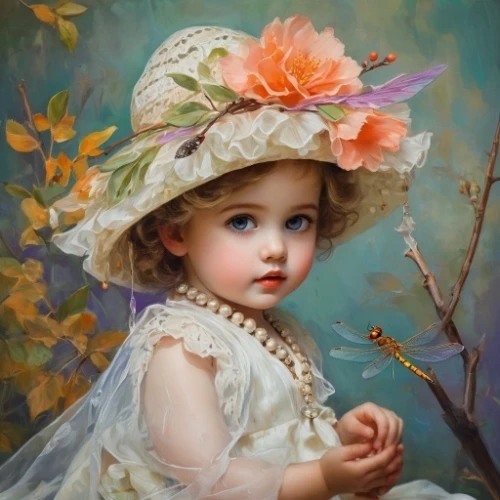 child portrait,emile vernon,girl picking flowers,girl wearing hat,girl in a wreath,beautiful bonnet,girl in flowers,oil painting,portrait of a girl,flower girl,painter doll,romantic portrait,girl in the garden,girl with tree,infant,innocence,oil painting on canvas,cute baby,bouguereau,girl portrait