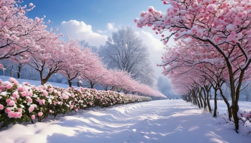 fragrant snow sea,snow landscape,cold cherry blossoms,snowy landscape,winter landscape,japanese cherry trees,cherry trees,snow trees,winter blooming cherry,winter background,snow scene,blooming trees,winter cherry,snow cherry,magnolia trees,flowering trees,sakura trees,tulip on snow,korean village snow,hoarfrost,Photography,General,Realistic