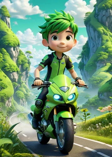 green wallpaper,patrol,motorbike,green,bike kids,cute cartoon character,motorcycle racer,children's background,cartoon video game background,racing road,moto gp,motorcycle tour,scooter riding,biker,motorcycling,aaa,green valley,adventure racing,motorcycle,scooter,Unique,3D,3D Character