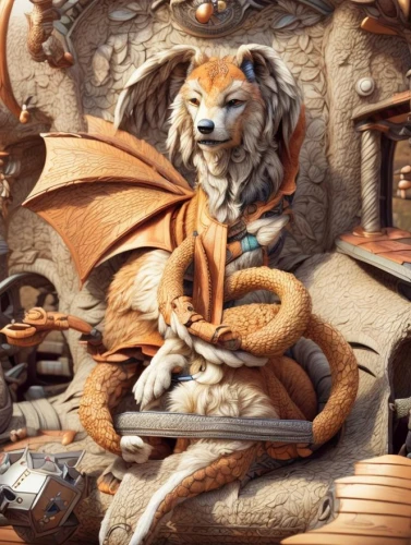 fantasy art,3d fantasy,seat dragon,gryphon,terracotta,fantasy picture,fantasy portrait,dragon,dragon li,painted dragon,detail shot,felidae,sand fox,heroic fantasy,chinese dragon,world digital painting,a tiger,basket maker,wood carving,wyrm