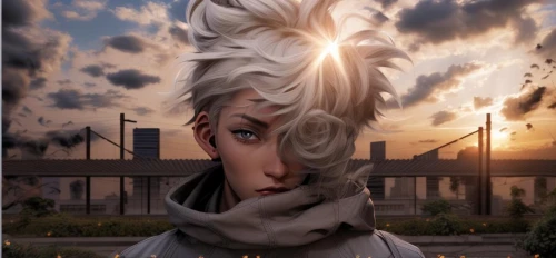 killua,killua hunter x,cruella de ville,cruella,kakashi hatake,tiber riven,dusk background,pyro,exploding head,mohawk,vigil,mercy,anime 3d,spike,the face of god,cg artwork,portrait background,takikomi gohan,white rose snow queen,cockatiel