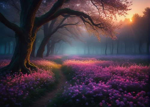 purple landscape,fairytale forest,fairy forest,foggy forest,forest of dreams,enchanted forest,foggy landscape,forest landscape,fantasy landscape,forest glade,germany forest,meadow in pastel,nature landscape,meadow landscape,netherlands,blooming field,forest path,splendor of flowers,field of flowers,beautiful landscape,Conceptual Art,Daily,Daily 07