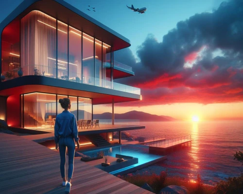 sky apartment,modern house,house by the water,beachhouse,ocean view,modern architecture,futuristic architecture,sky space concept,smart house,beach house,floating huts,smart home,beautiful home,cubic house,contemporary,luxury property,luxury real estate,cube house,penthouse apartment,3d rendering