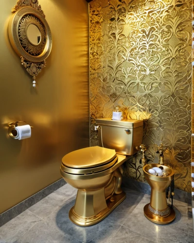 luxury bathroom,gold wall,gold lacquer,gold paint stroke,gold foil corner,plumbing fixture,gold ornaments,abstract gold embossed,gold filigree,gold stucco frame,interior decoration,search interior solutions,bathroom accessory,washbasin,plumbing fitting,gold plated,gold paint strokes,washroom,interior design,yellow wallpaper,Photography,General,Realistic