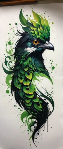 bird painting,green bird,gryphon,feathers bird,painted dragon,peacock,quetzal,phoenix rooster,green dragon,bird drawing,guatemalan quetzal,watercolor bird,glass painting,color feathers,fairy peacock,hand painting,eagle illustration,owl art,eagle drawing,tropical bird,Conceptual Art,Fantasy,Fantasy 03