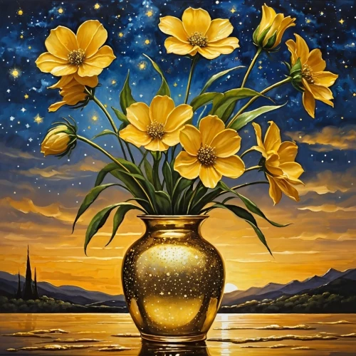 sunflowers in vase,golden flowers,flower painting,daffodils,yellow tulips,flower vase,vase,golden pot,yellow daisies,yellow daffodils,oil painting on canvas,gold flower,oil painting,yellow flowers,daffodil,flower gold,yellow roses,glass vase,daffodil field,yellow petals