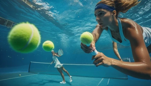 woman playing tennis,underwater sports,water volleyball,tennis,pickleball,underwater playground,tennis lesson,racquet sport,pool cleaning,paddle tennis,padel,tennis player,lensball,tennis equipment,life saving swimming tube,splash photography,underwater background,indoor games and sports,stick and ball sports,surface water sports,Photography,General,Cinematic