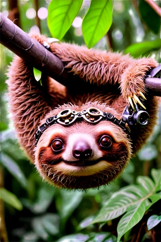 pygmy sloth,three-toed sloth,two-toed sloth,tree sloth,slow loris,pygmy slow loris,sloth,hanging panda,luwak,coatimundi,ring-tailed,tamarin,cute animal,bamboo scissors,lemur,madagascar,aye-aye,slothbear,mustelid,hammock,Conceptual Art,Fantasy,Fantasy 25