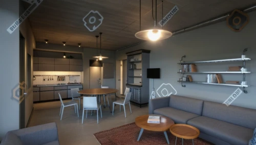 modern decor,3d rendering,coffee shop,taproom,loft,interior design,contemporary decor,the coffee shop,apartment,interior decoration,an apartment,seating area,interior modern design,shared apartment,apartment lounge,scandinavian style,render,kitchen interior,kitchen design,concrete ceiling,Photography,General,Realistic