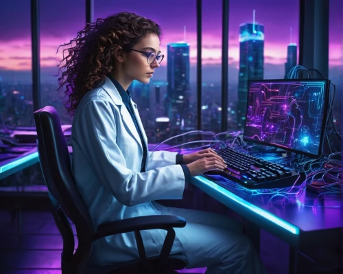 women in technology,girl at the computer,computer science,electronic medical record,night administrator,computer workstation,neon human resources,computer business,pathologist,computer program,fractal design,researcher,female doctor,digital compositing,man with a computer,desktop computer,medical technology,computer desk,computer graphics,computer room,Conceptual Art,Fantasy,Fantasy 08