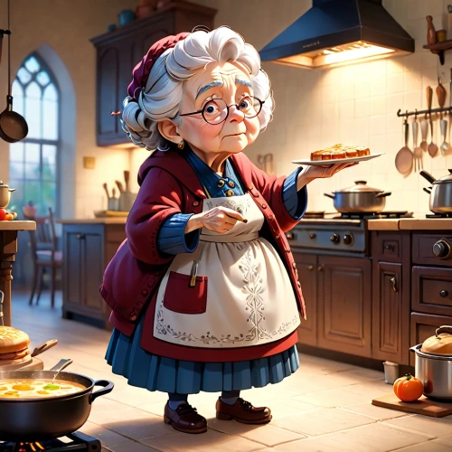 granny,grandma,girl in the kitchen,agnes,grandmother,woman holding pie,gingerbread maker,nanny,baking cookies,elderly lady,old woman,geppetto,granny smith,confectioner,dwarf cookin,madeleine,apple jam,cookery,baking,girl with bread-and-butter,Anime,Anime,Cartoon
