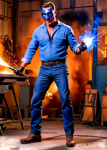 welder,blue-collar worker,steelworker,gas welder,blue-collar,steel man,welders,angle grinder,blacksmith,ironworker,welding,acetylene,heat gun,welded,metalworking,welding helmet,tradesman,blue demon,blow torch,repairman,Illustration,Retro,Retro 12