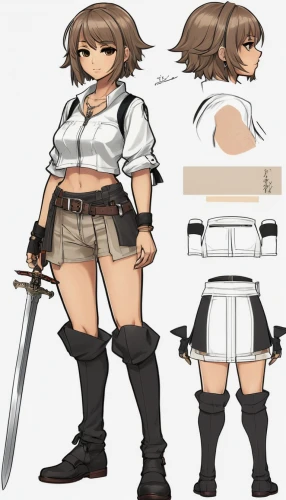 protected cruiser,female warrior,chara,mako,concept art,main character,swordswoman,game character,katana,honmei choco,kantai,nora,female nurse,rifle,hime cut,combat medic,kantai collection sailor,short,fighting poses,martial arts uniform,Unique,Design,Character Design