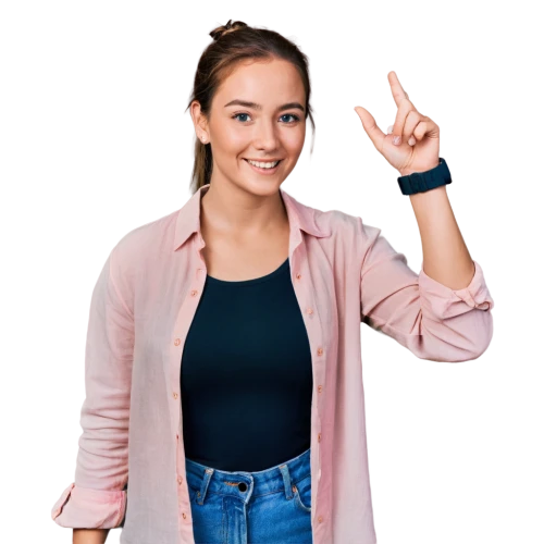 girl in t-shirt,girl with speech bubble,hand sign,girl on a white background,pink background,tiktok icon,pointing woman,woman pointing,pointing hand,daughter pointing,hand gesture,lady pointing,portrait background,fitness band,women's clothing,women's accessories,transparent background,woman holding gun,student with mic,hand pointing,Illustration,American Style,American Style 03