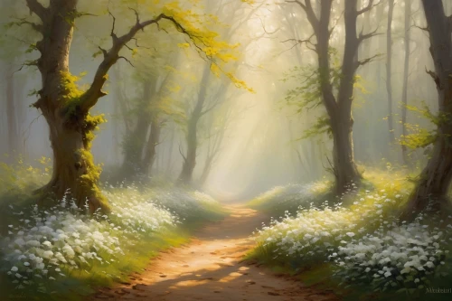 forest path,forest road,forest landscape,tree lined path,foggy forest,pathway,fairy forest,the mystical path,forest glade,wooden path,fairytale forest,forest walk,hollow way,enchanted forest,hiking path,holy forest,forest of dreams,the path,forest background,spring morning,Conceptual Art,Oil color,Oil Color 22