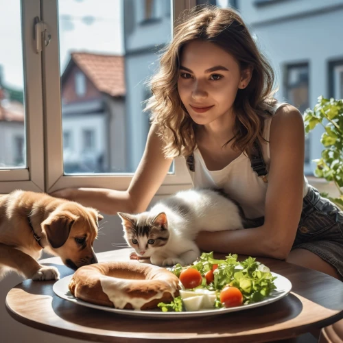 girl with dog,pet vitamins & supplements,vegan nutrition,human and animal,girl with bread-and-butter,vegetarianism,dinner for two,girl in the kitchen,nutrition,she feeds the lion,dog photography,means of nutrition,food share,vegan icons,danish swedish farmdog,viennese cuisine,woman eating apple,meals,delicious meal,dog-photography,Photography,General,Realistic