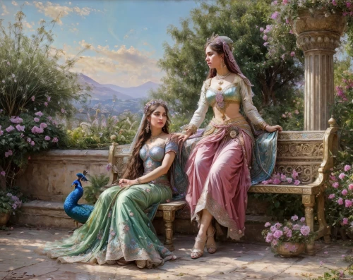 fantasy picture,iranian nowruz,emile vernon,princesses,two girls,la violetta,fantasy art,cinderella,romantic portrait,serenade,fantasy portrait,young women,novruz,secret garden of venus,splendor of flowers,young couple,floral greeting,celtic woman,idyll,florists